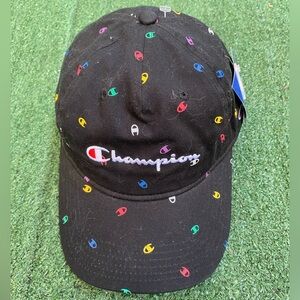 Champion Black Hat with Colorful Logo Accents